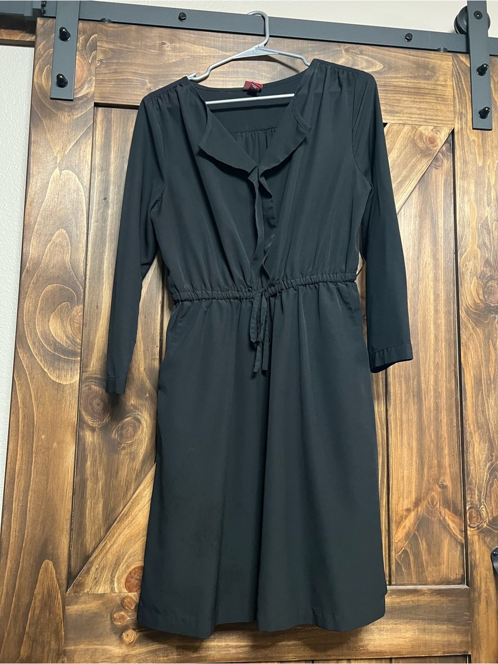 Merona Black Ruffle Neck Drawstring Waist Dress M
